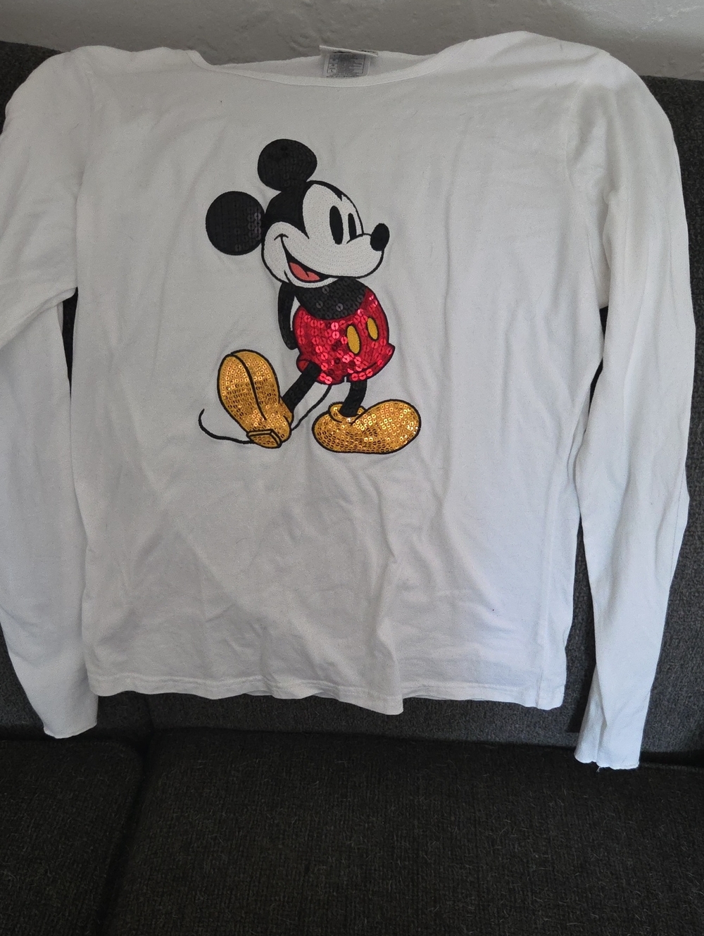 Disney White Tee with Classic Mickey Tag and Multicolor Logo